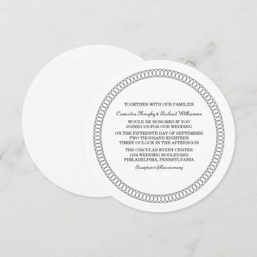 Ebony Encirled Round Wedding Invite Kaart (Voorkant / Achterkant)