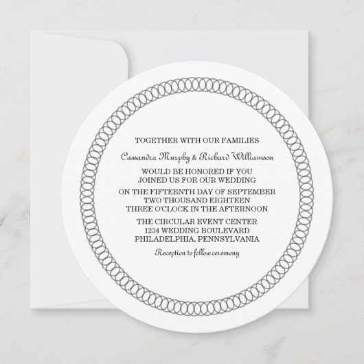 Ebony Encirled Round Wedding Invite Kaart (Voorkant)