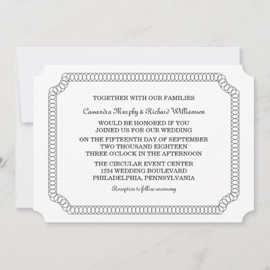 Ebony Encirled Ticket Wedding Invite Kaart (Voorkant)