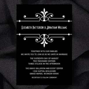 Ebony Fancy ornamental Wedding Invite Kaart
