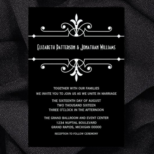 Ebony Fancy ornamental Wedding Invite Kaart