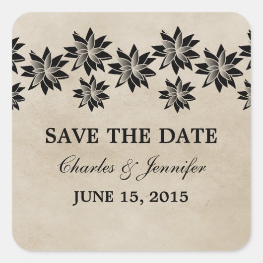 Ebony Floral Vintage Save the Date Stickers (Voorkant)