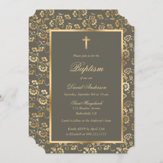 Ebony Gold Cross Script Bloemendoop Kaart (Voorkant / Achterkant)