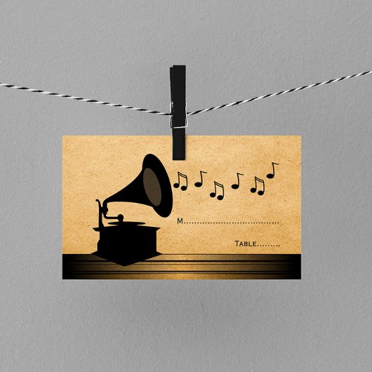 Ebony Gramophone Place Card Plaatskaartje