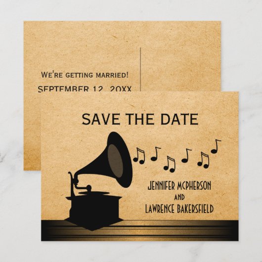 Ebony  Gramophone Save the Date Briefkaart (Voorkant / Achterkant)