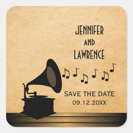 Ebony  Gramophone Save the Date Stickers (Voorkant)