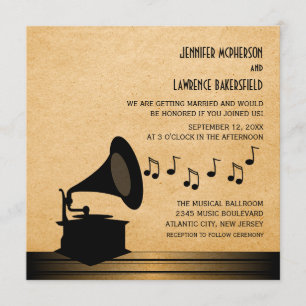 Ebony Gramophone Wedding Invite Kaart