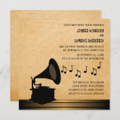 Ebony Gramophone Wedding Invite v2 Kaart (Voorkant / Achterkant)