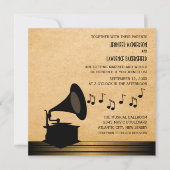 Ebony  Gramophone Wedding Invite v2 Kaart (Voorkant)