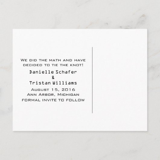 Ebony Heart Wiskunde Graph Save the Date Briefkaar Aankondigingskaart (Achterkant)