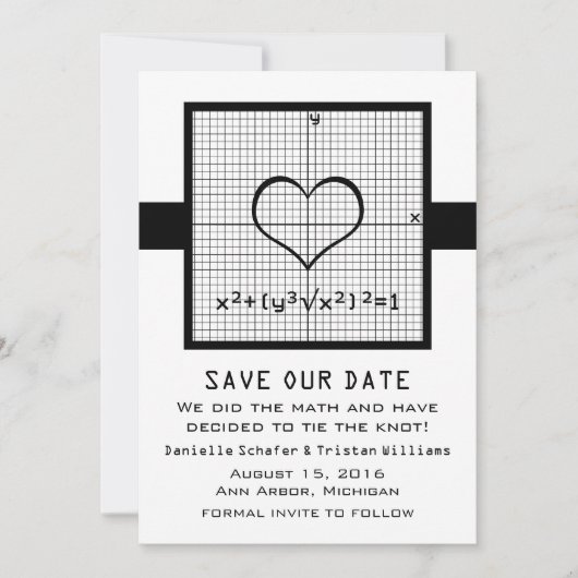 Ebony Heart Wiskunde Graph Save the Date Invite (Voorkant)