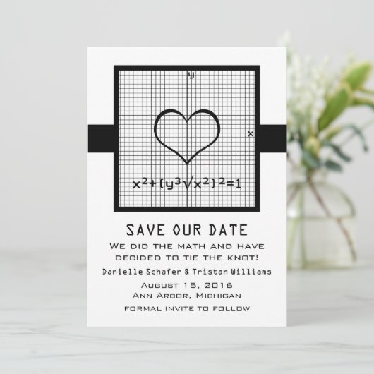 Ebony Heart Wiskunde Graph Save the Date Invite (Staand voorkant)