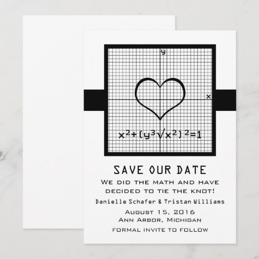 Ebony Heart Wiskunde Graph Save the Date Invite (Voorkant / Achterkant)