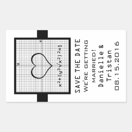 Ebony Heart Wiskunde Graph Save the Date Stickers (Voorkant)