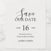 Ebony & Ivory | Chic Minimal Save the Date Wedding Wijn Etiket (Enkel label)