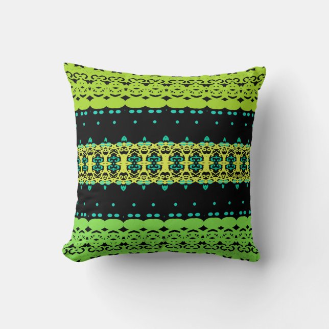 Ebony Lime Modern Afrikaans Zwart & Groen Geometri Kussen (Voorkant)