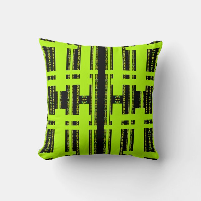 Ebony Lime Modern Afrikaans Zwart & Groen Geometri Kussen (Voorkant)