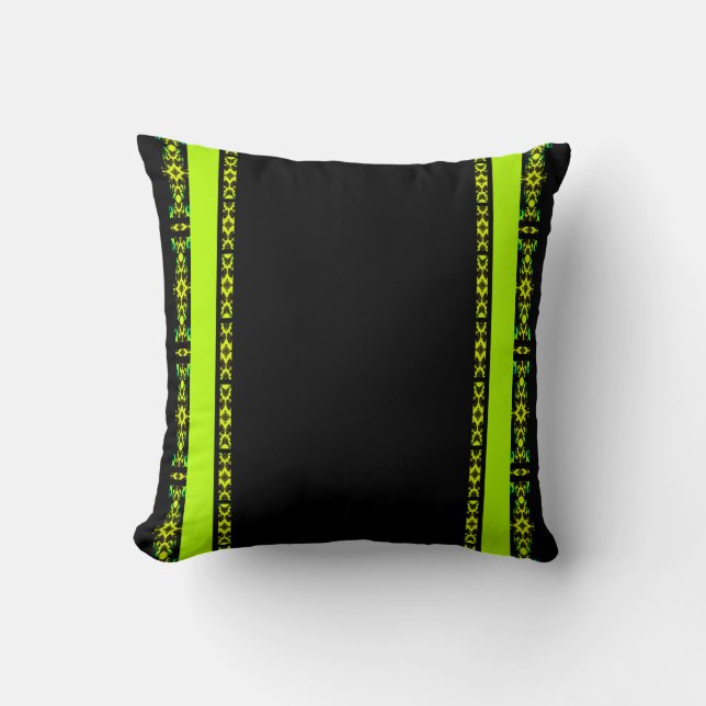Ebony Lime Modern Afrikaans Zwart & Groen Geometri Kussen (Voorkant)