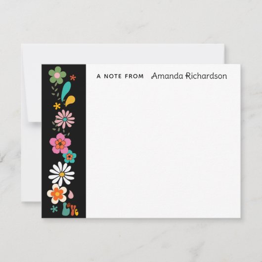 Ebony LOVE Flower Groovy 70's topic Flat Note Kaar Bedankkaart (Voorkant)