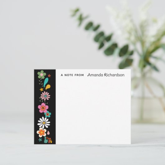 Ebony LOVE Flower Groovy 70's topic Flat Note Kaar Bedankkaart (Staand voorkant)