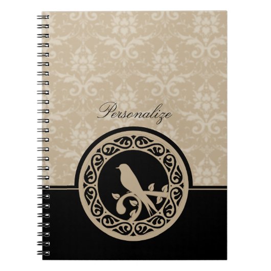 Ebony Lovebird Damask Notitieboek (Voorkant)