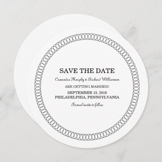 Ebony Omringde Ronde Save the Date Uitnodiging (Voorkant / Achterkant)