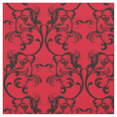 Ebony Red Parisian Damask Pattern Fabric Stof (Close Up)