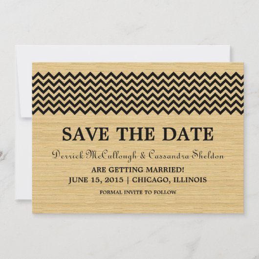 Ebony Rustic Chevron Save the Date Invite Kaart (Voorkant)