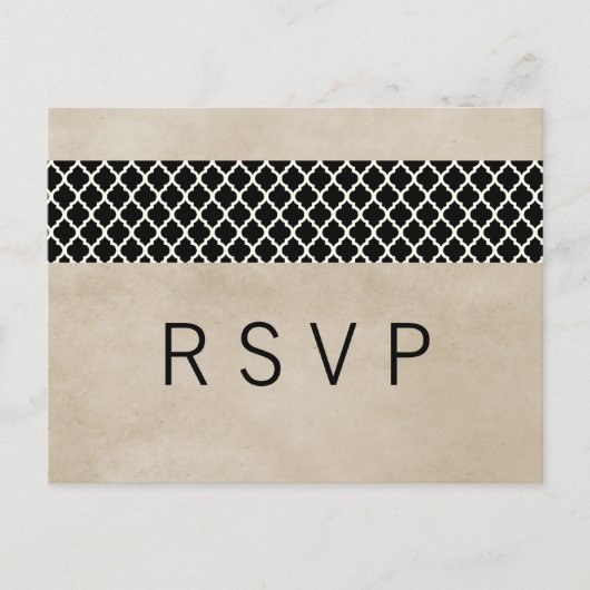 Ebony Rustic Quatrefoil RSVP Briefkaart (Voorkant)