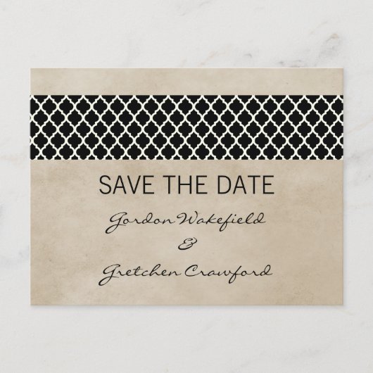 Ebony Rustic Quatrefoil Save the Date Briefkaart (Voorkant)