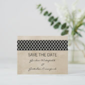 Ebony Rustic Quatrefoil Save the Date Briefkaart (Staand voorkant)