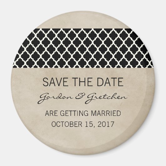 Ebony Rustic Quatrefoil Save the Date Magnet (Voorkant)