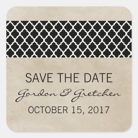 Ebony Rustic Quatrefoil Save the Date Stickers (Voorkant)