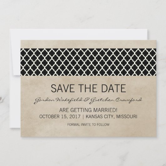 Ebony Rustic Quatrefoil Save the Date Uitnodiging (Voorkant)