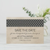 Ebony Rustic Quatrefoil Save the Date Uitnodiging (Staand voorkant)