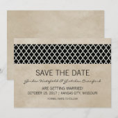 Ebony Rustic Quatrefoil Save the Date Uitnodiging (Voorkant / Achterkant)