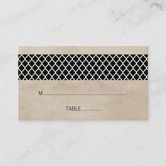 Ebony Rustic Quatrefoil Wedding Place Card Plaatskaartje (Voorkant)