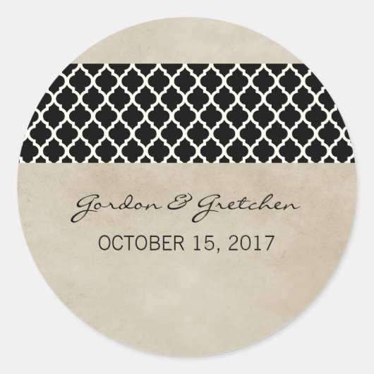 Ebony Rustic Quatrefoil Wedding Stickers (Voorkant)