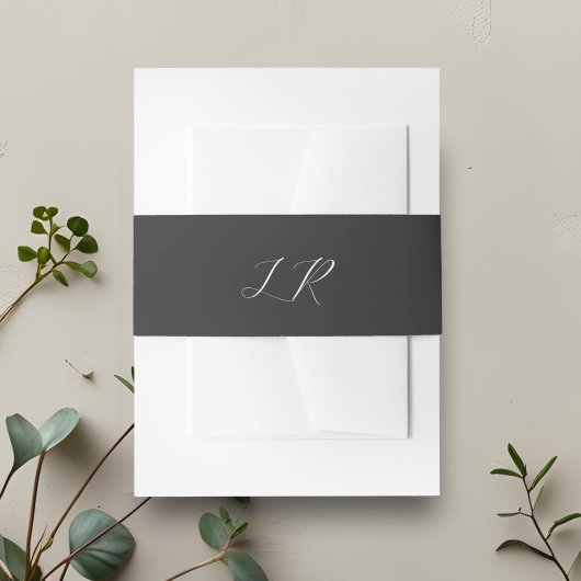 Ebony | Script kalligrafie monogram bruiloft Uitnodigingen Wikkel