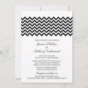 Ebony Simple Chevron Wedding Invite Kaart