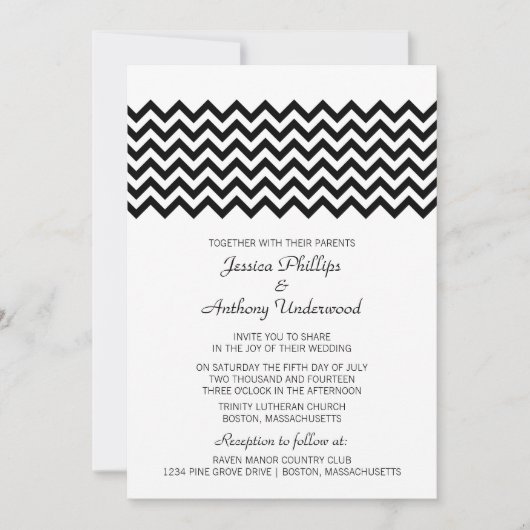 Ebony Simple Chevron Wedding Invite Kaart (Voorkant)