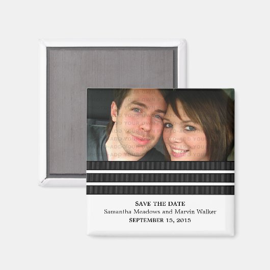 Ebony Triple Stripe Photo Save the Date Magnet (Voorkant / Achterkant)