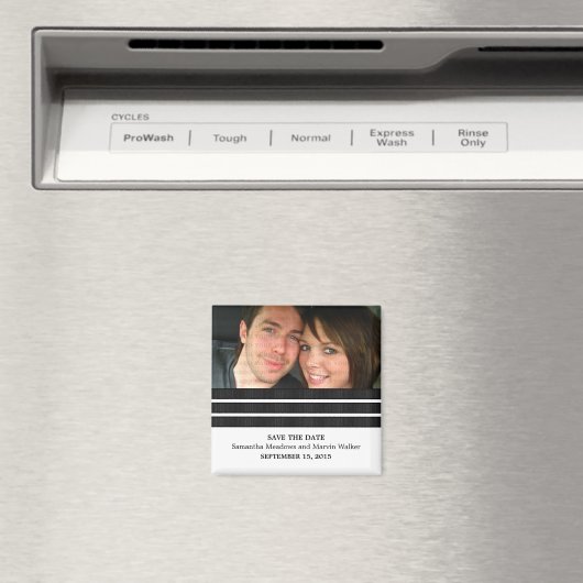 Ebony Triple Stripe Photo Save the Date Magnet (Insitu (Vaatwasser))