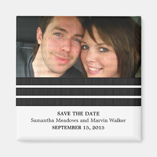 Ebony Triple Stripe Photo Save the Date Magnet (Voorkant)