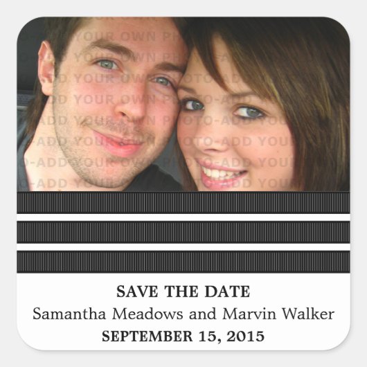 Ebony Triple Stripe Save the Date Stickers (Voorkant)