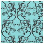 Ebony Turquoise Parisian Damask Pattern Fabric Stof (Close Up)