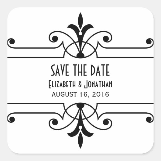 Ebony v2 Fancy Ornamental Save the Date Stickers (Voorkant)