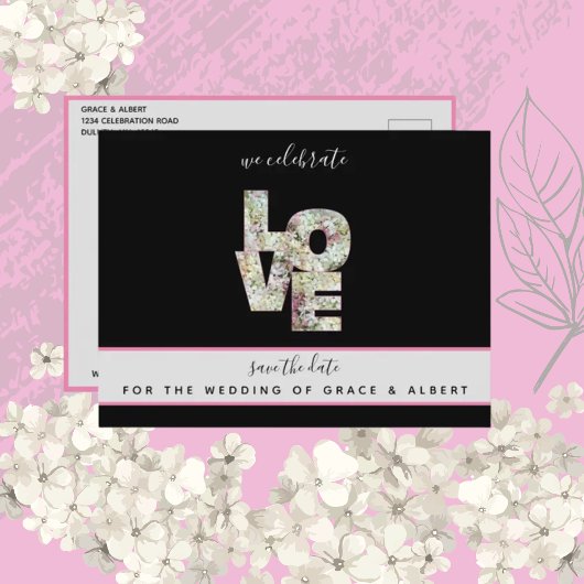 Ebony Vanilla Strawberry Hydrangeas Save the Date Briefkaart