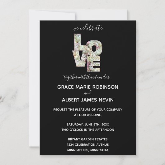 Ebony Vanilla Strawberry Hydrangeas Wedding Invite (Voorkant)