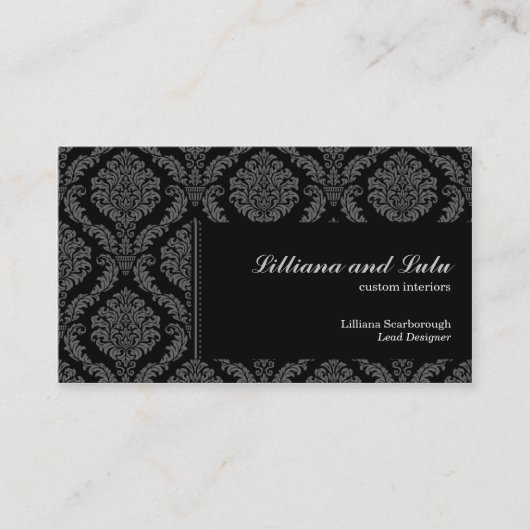 Ebony Victoriaans Damask Visitekaartje (Voorkant)